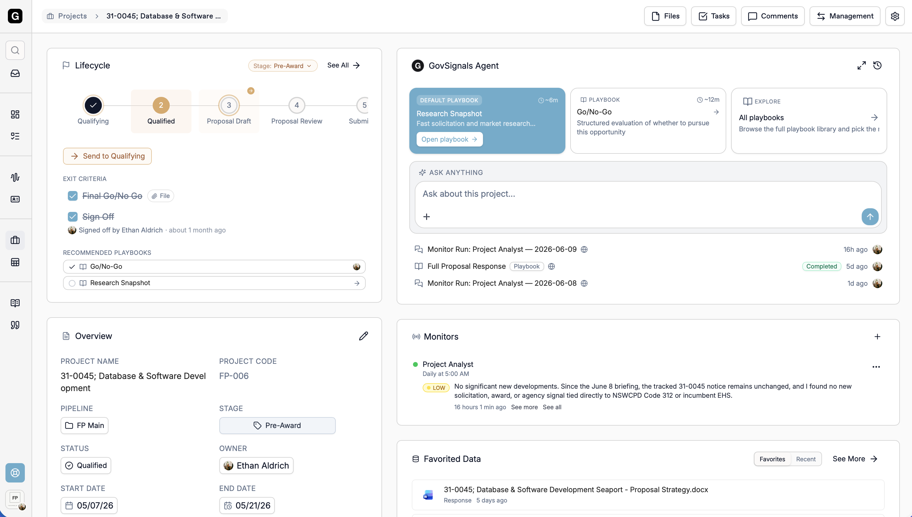 GovSignals platform workspace